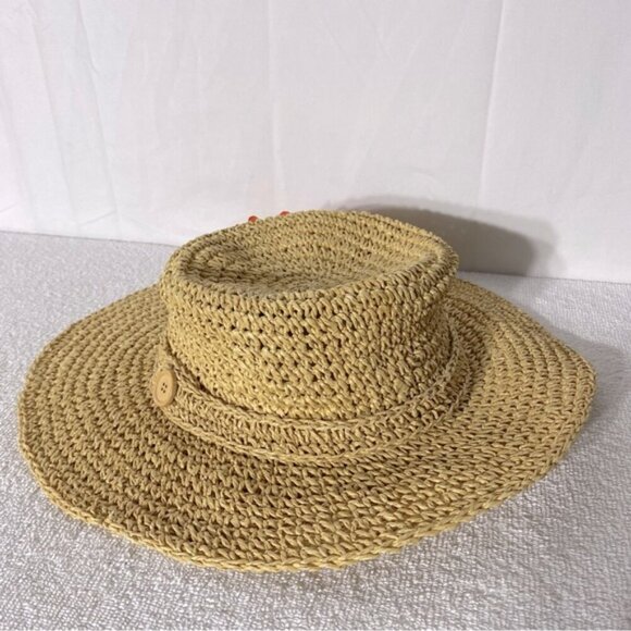 Vintage Woven Paper Straw Wide Floppy Brim Sun Hat Summer Hat With Flower - Picture 5 of 14